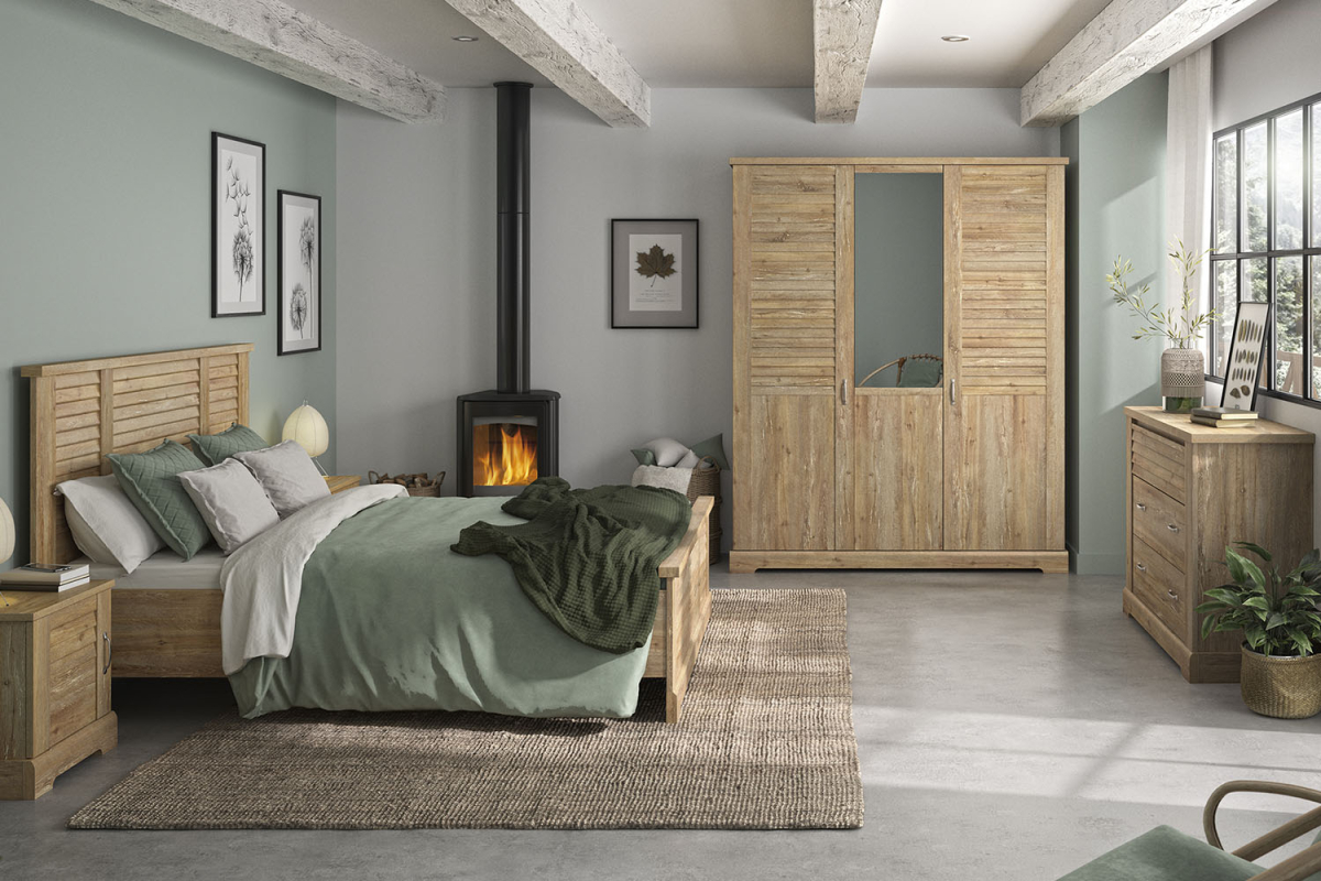 Armoire 3 portes effet persiennes Maël