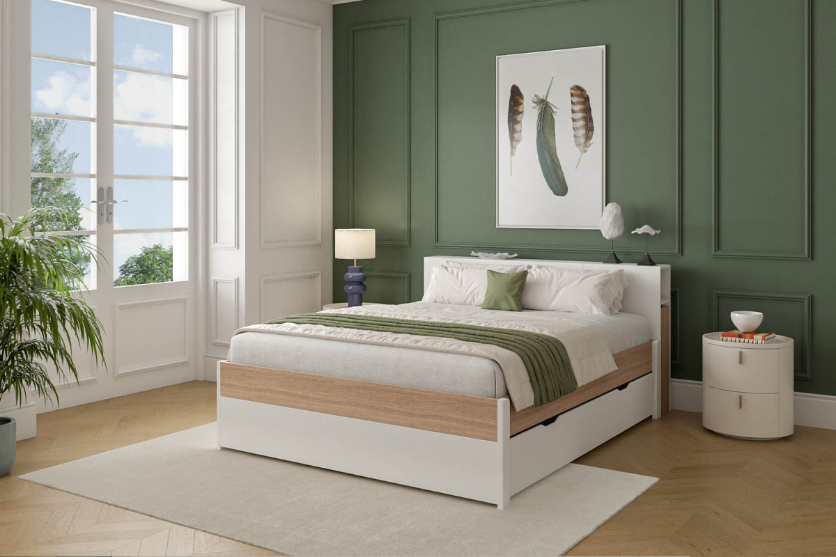 Lit en bois avec tête de lit Sato