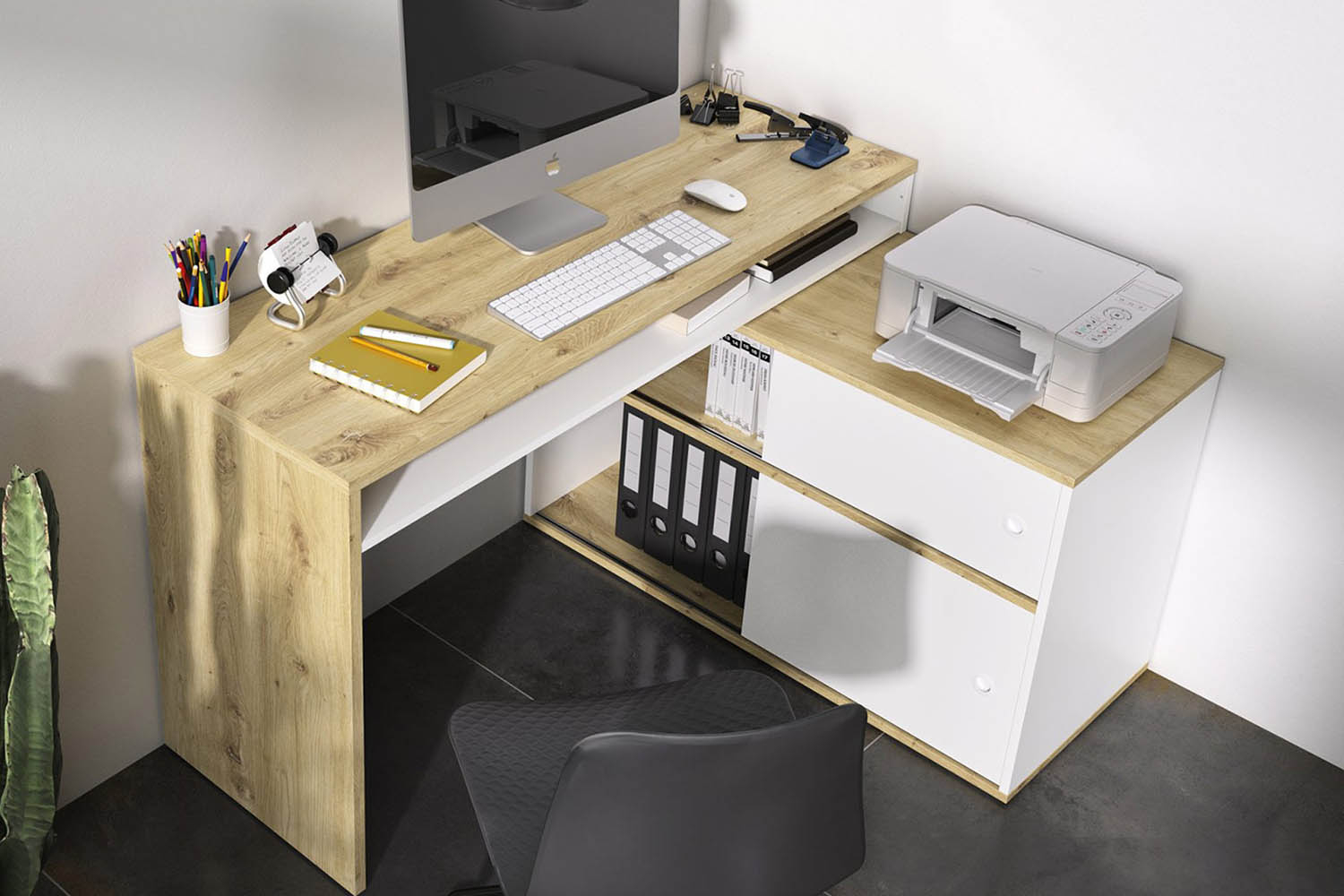 Bureau d’angle avec rangement modulable Théa