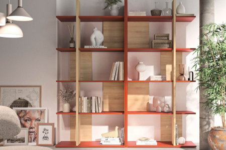 Bibliothèque 10 étagères Kea | Design chêne et terracotta