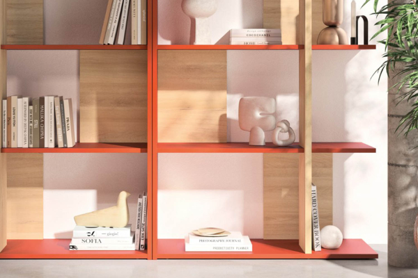 Bibliothèque 10 étagères Kea | Design chêne et terracotta