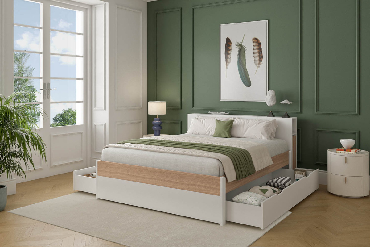 Lit en bois avec tête de lit Sato