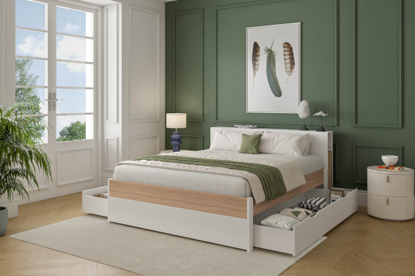 Lit en bois avec tête de lit Sato