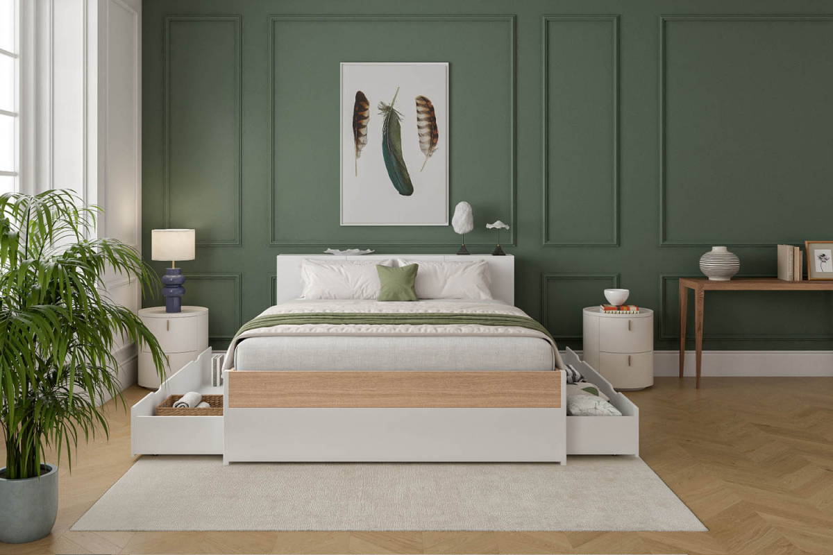 Lit en bois avec tête de lit Sato