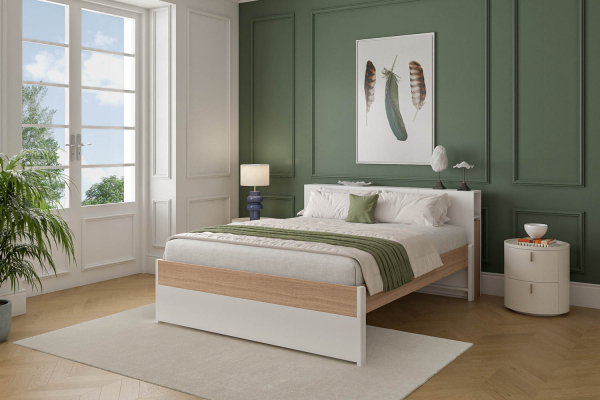 Lit en bois avec tête de lit Sato