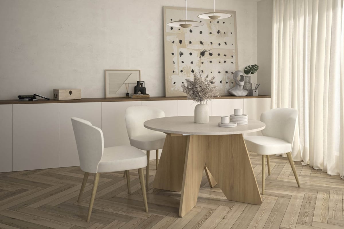 Ronde uitschuiftafel met steenlook voor 5 personen Eos