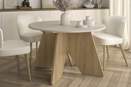 Table ronde avec rallonge effet pierre 5 pers. Eos