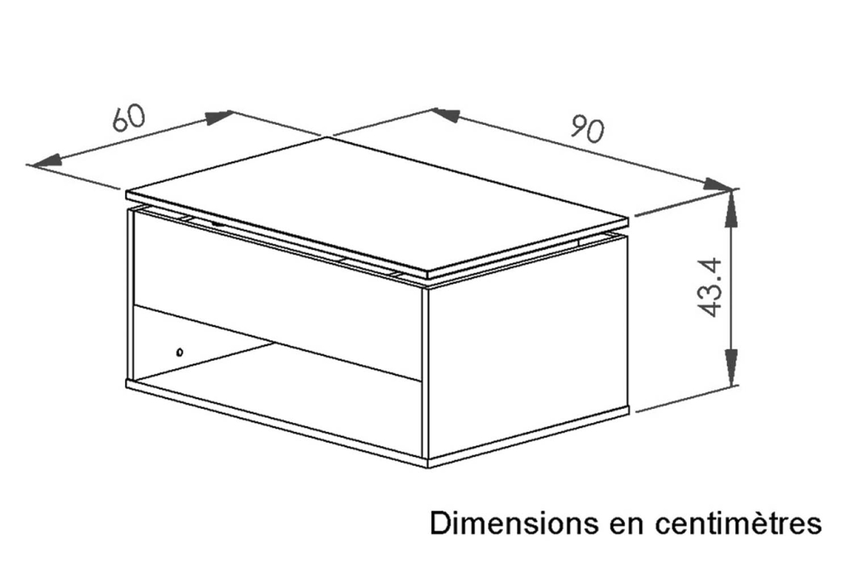 Table basse avec plateau relevable 90 cm Terra