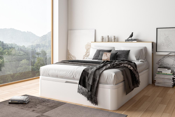 Tête de lit en bois avec porte et niche Sato