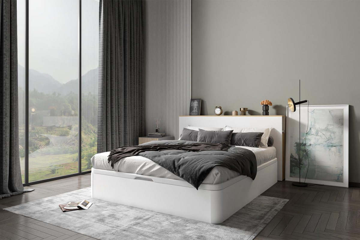 Tête de lit en bois avec porte et niche Sato