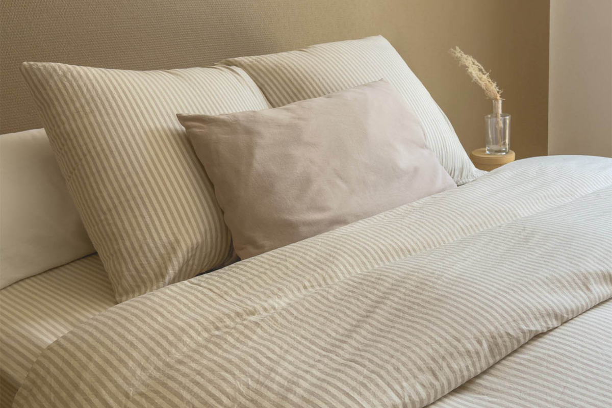 Housse de couette en percale de coton bio rayé|Maison Aveni