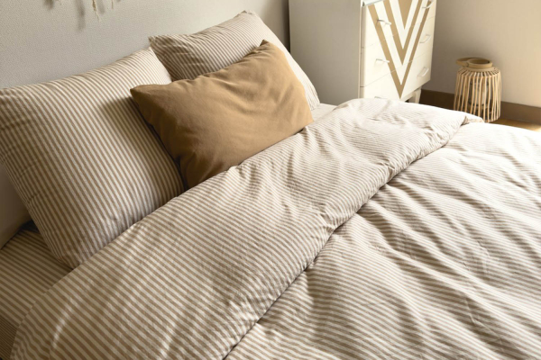 Housse de couette en percale de coton bio rayé|Maison Aveni