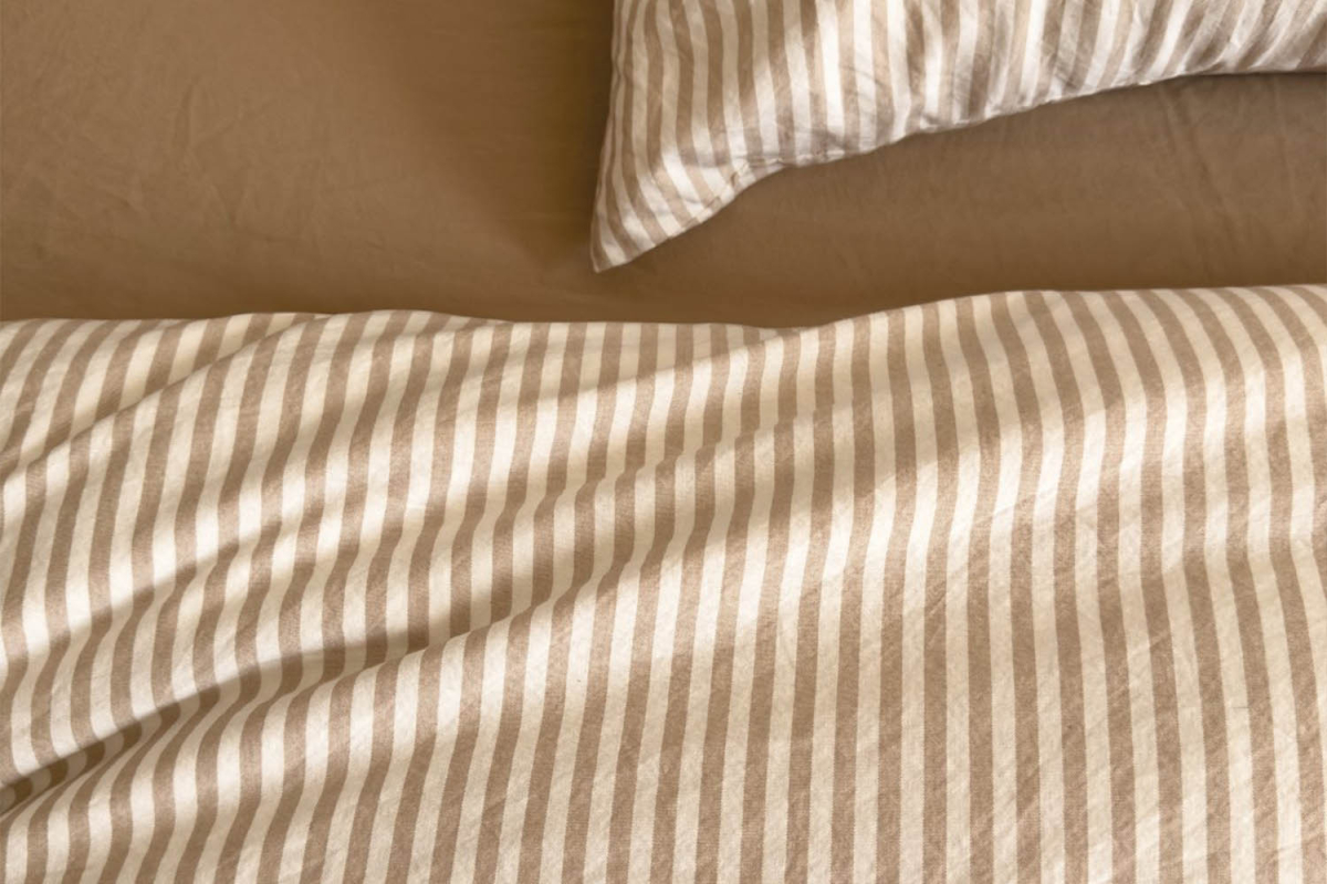 Housse de couette en percale de coton bio rayé|Maison Aveni