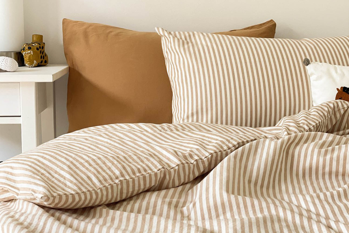 Housse de couette en percale de coton bio rayé|Maison Aveni