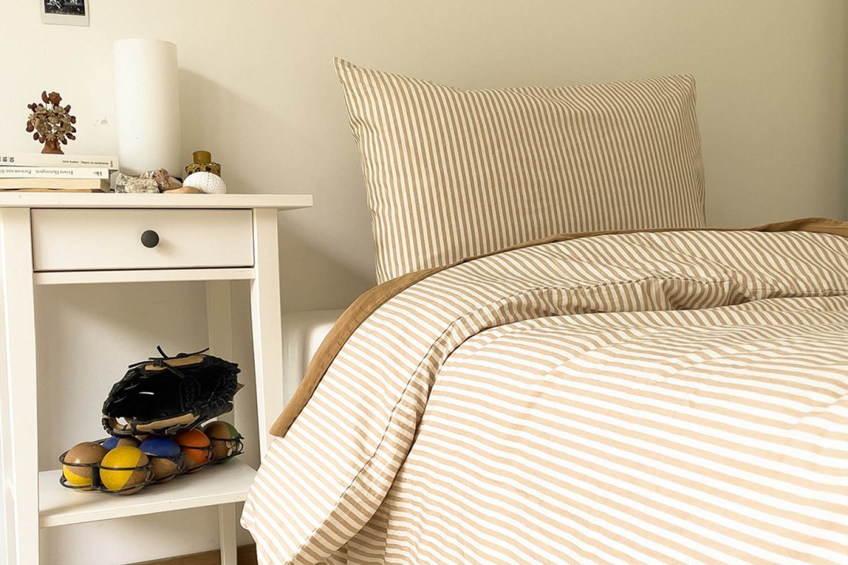Housse de couette en percale de coton bio rayé|Maison Aveni