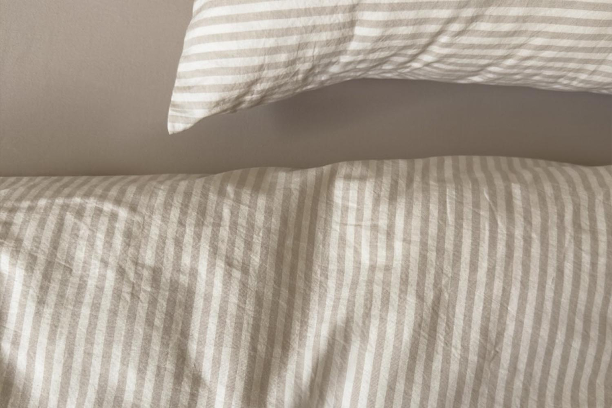 Housse de couette en percale de coton bio rayé|Maison Aveni
