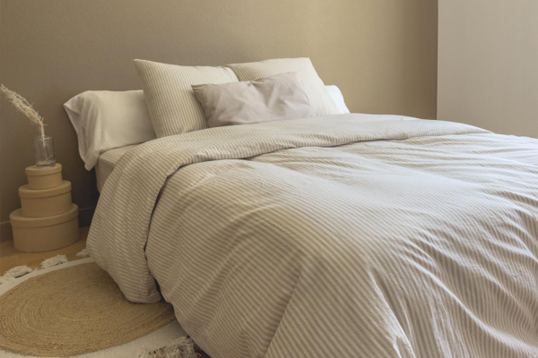 Housse de couette en percale de coton bio rayé|Maison Aveni