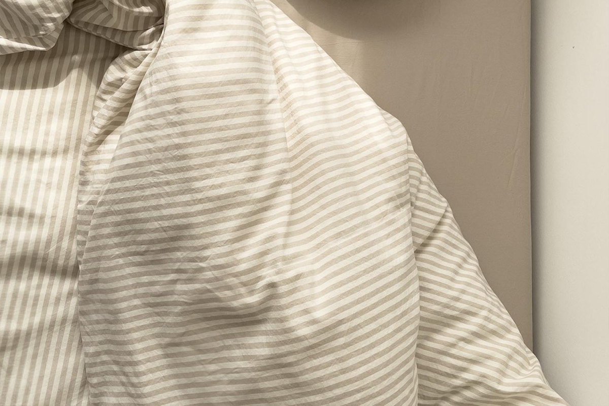 Housse de couette en percale de coton bio rayé|Maison Aveni