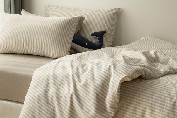 Housse de couette en percale de coton bio rayé|Maison Aveni