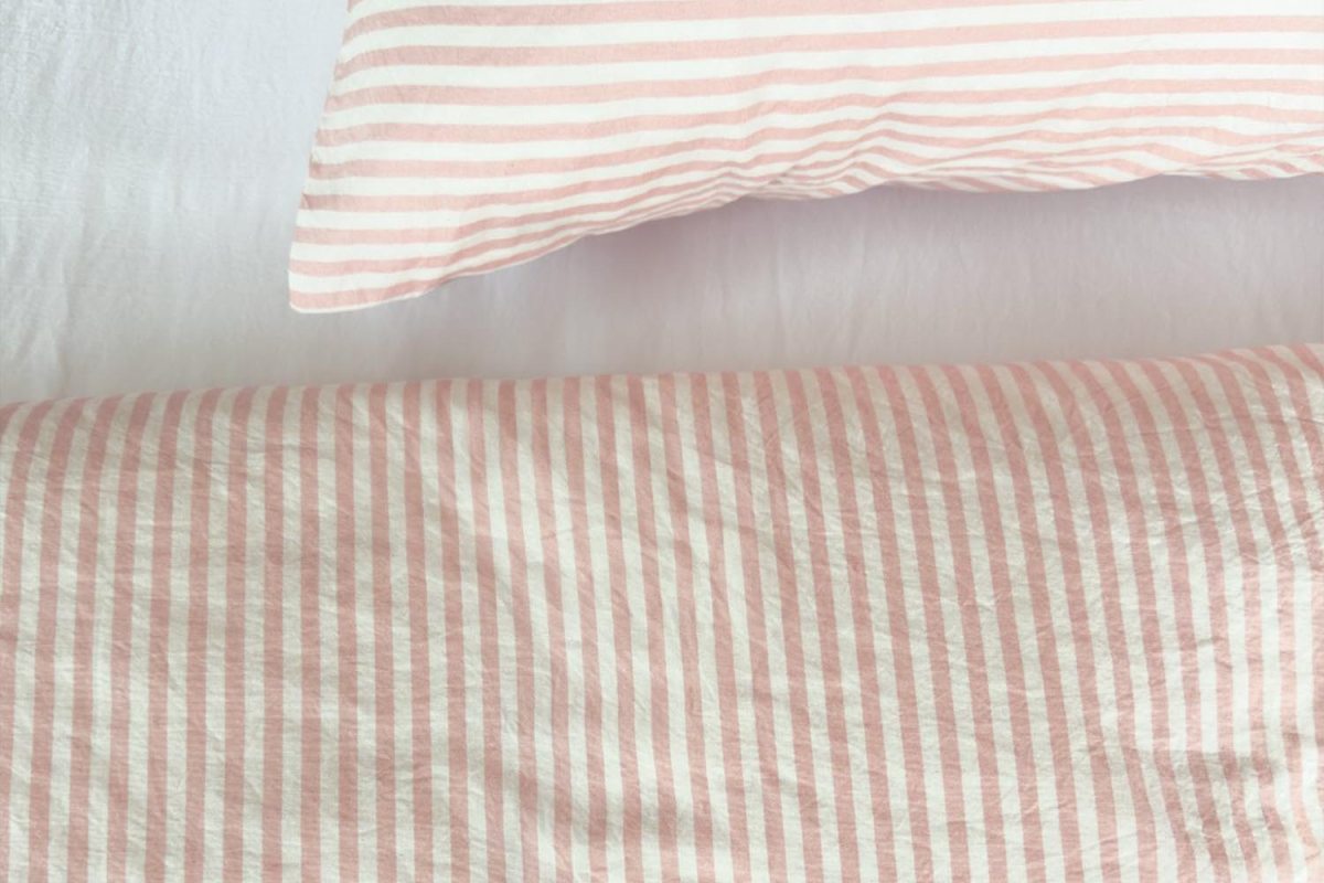 Housse de couette en percale de coton bio rayé|Maison Aveni