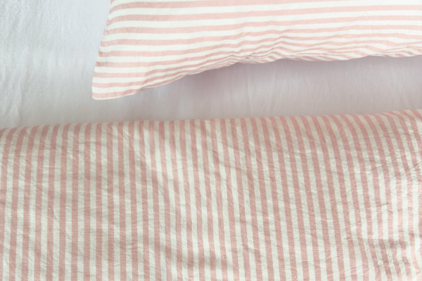 Housse de couette en percale de coton bio rayé|Maison Aveni