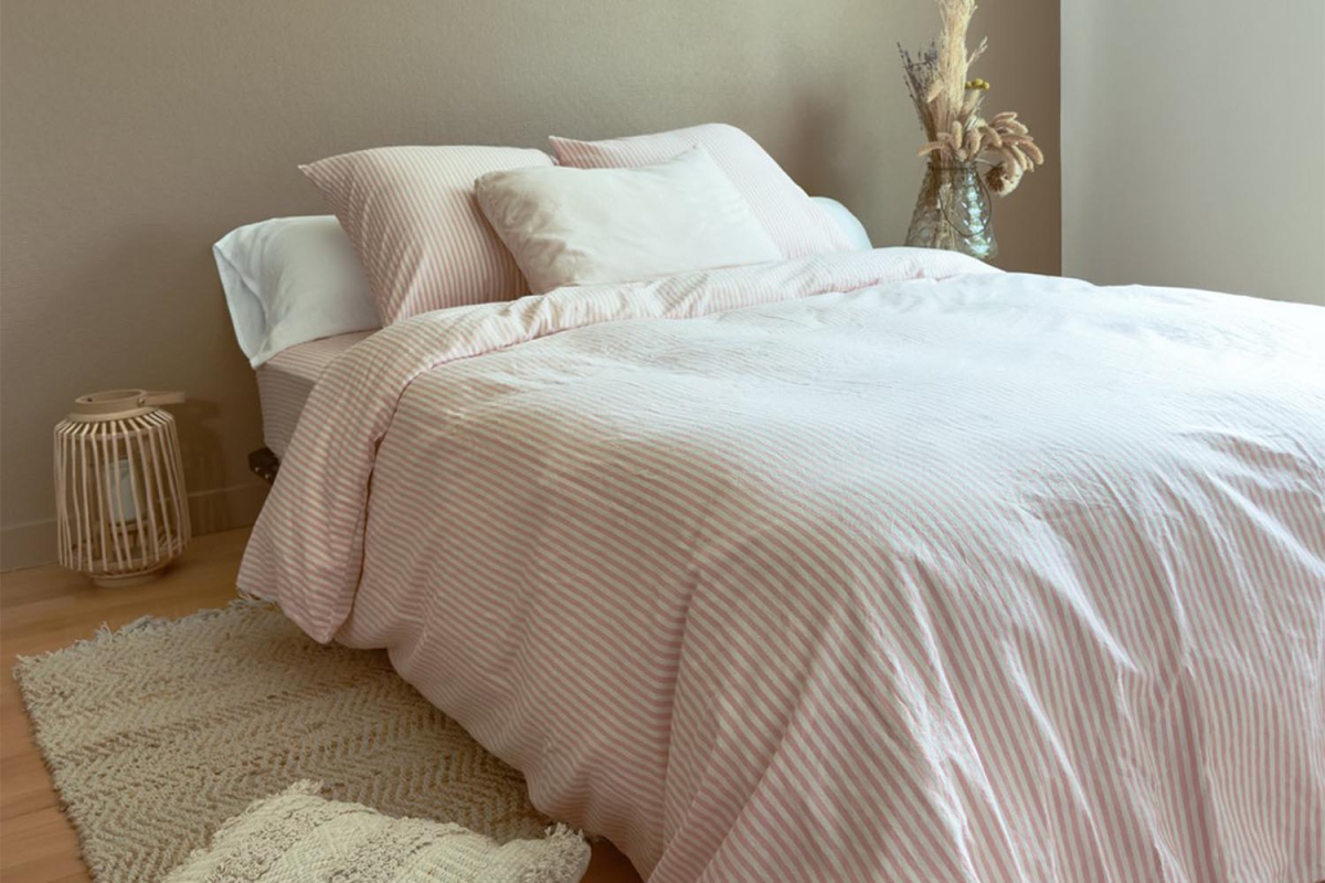 Housse de couette en percale de coton bio rayé|Maison Aveni