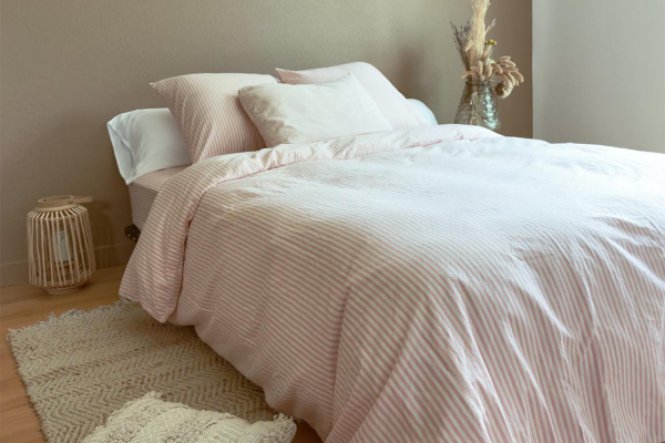 Housse de couette en percale de coton bio rayé|Maison Aveni