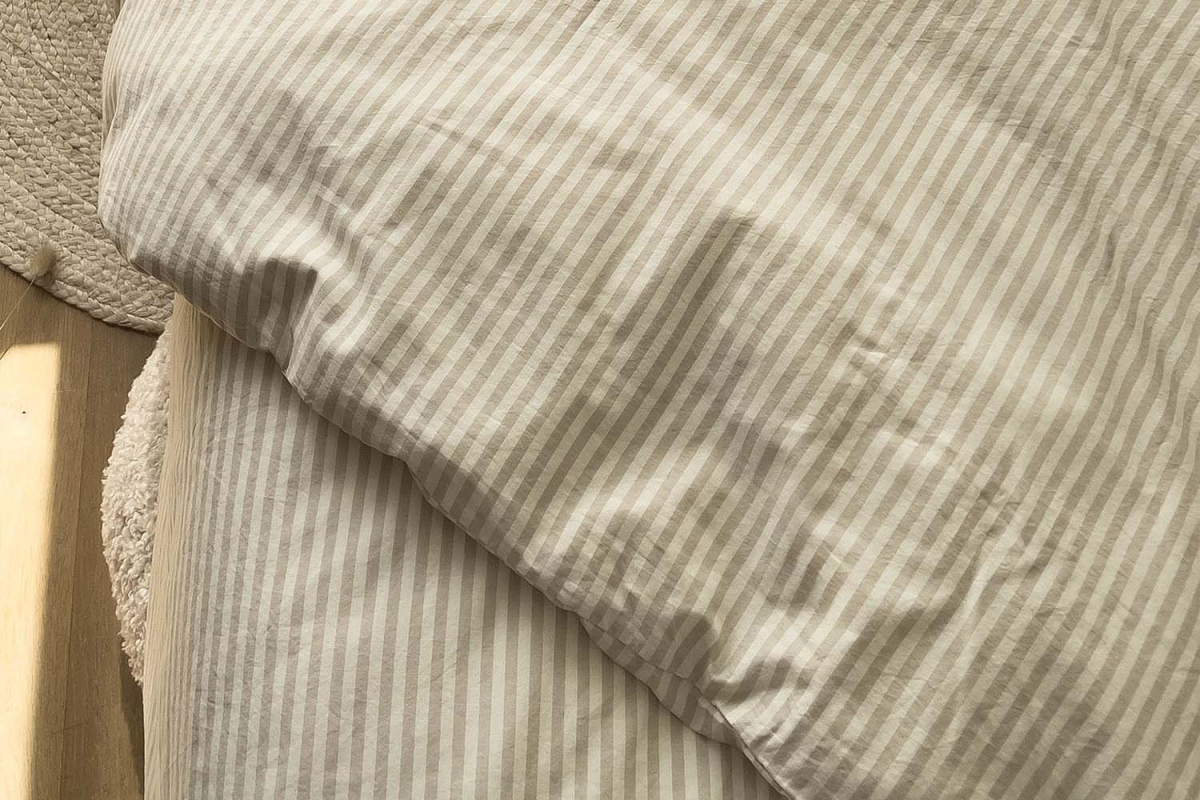 Housse de couette en percale de coton bio rayé|Maison Aveni