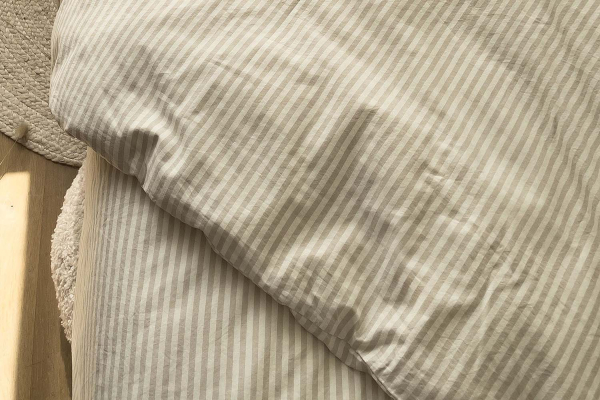Housse de couette en percale de coton bio rayé|Maison Aveni