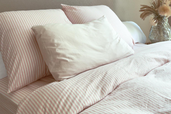 Housse de couette en percale de coton bio rayé|Maison Aveni