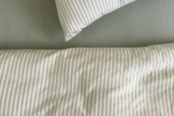 Housse de couette en percale de coton bio rayé|Maison Aveni