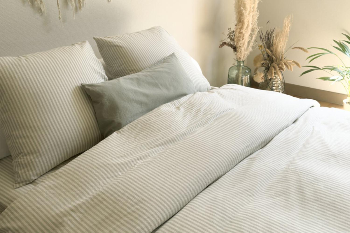 Housse de couette en percale de coton bio rayé|Maison Aveni