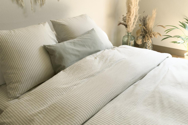 Housse de couette en percale de coton bio rayé|Maison Aveni