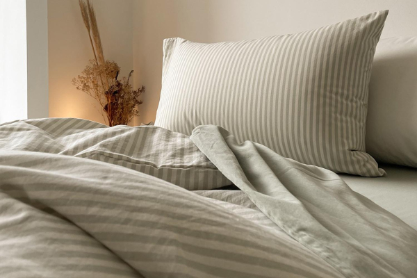 Housse de couette en percale de coton bio rayé|Maison Aveni