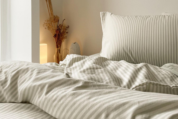 Housse de couette en percale de coton bio rayé|Maison Aveni