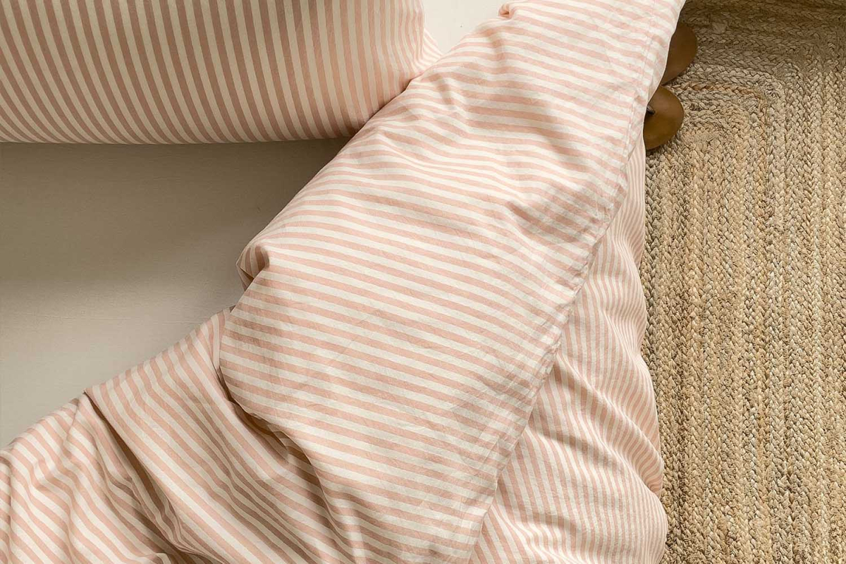 Housse de couette en percale de coton bio rayé|Maison Aveni