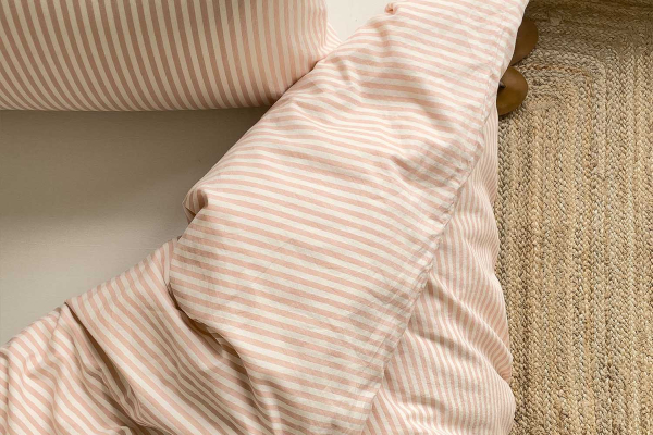 Housse de couette en percale de coton bio rayé|Maison Aveni