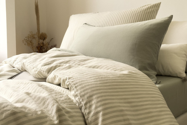 Housse de couette en percale de coton bio rayé|Maison Aveni