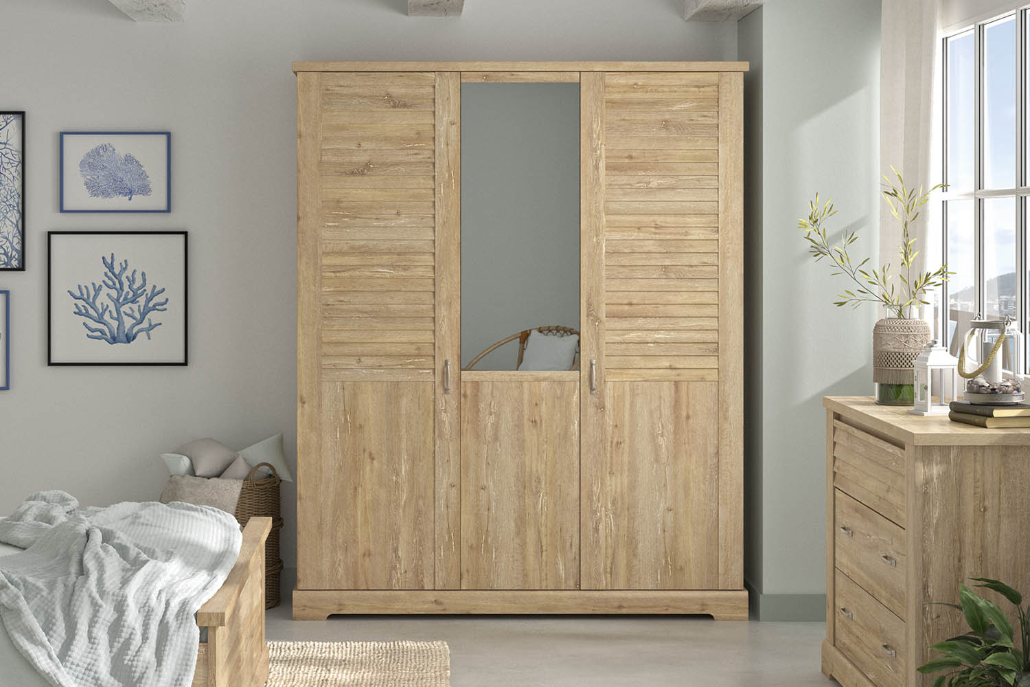 Armoire 3 portes effet persiennes Maël