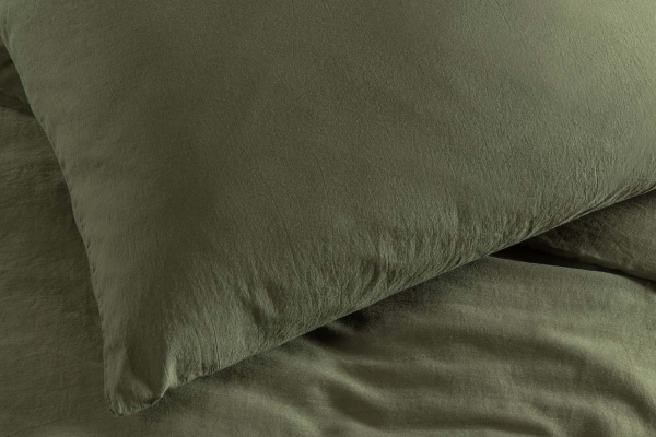 Taie d'oreiller en satin de coton bio lavé uni | Maison Aveni