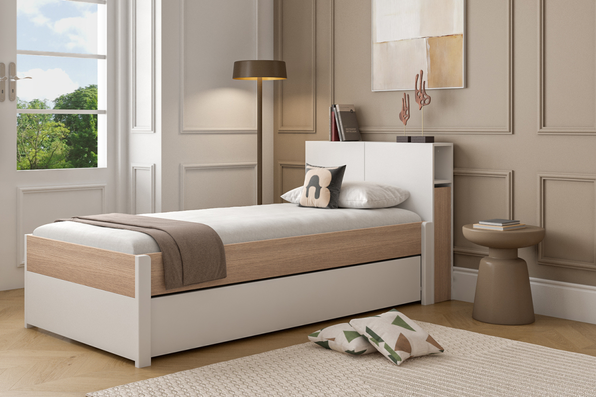 Tête de lit en bois avec porte et niche Sato