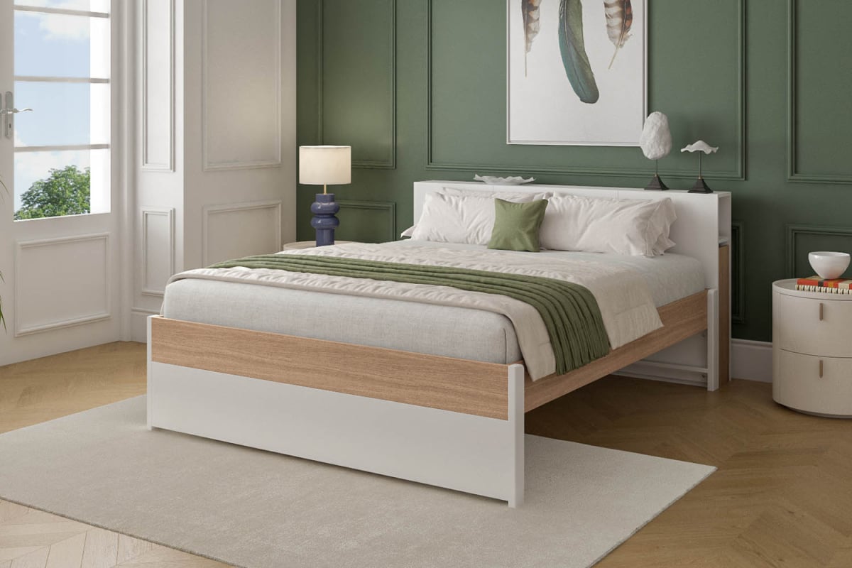 White Sato Wooden Bed 140x200 & 160x200 | Made in France