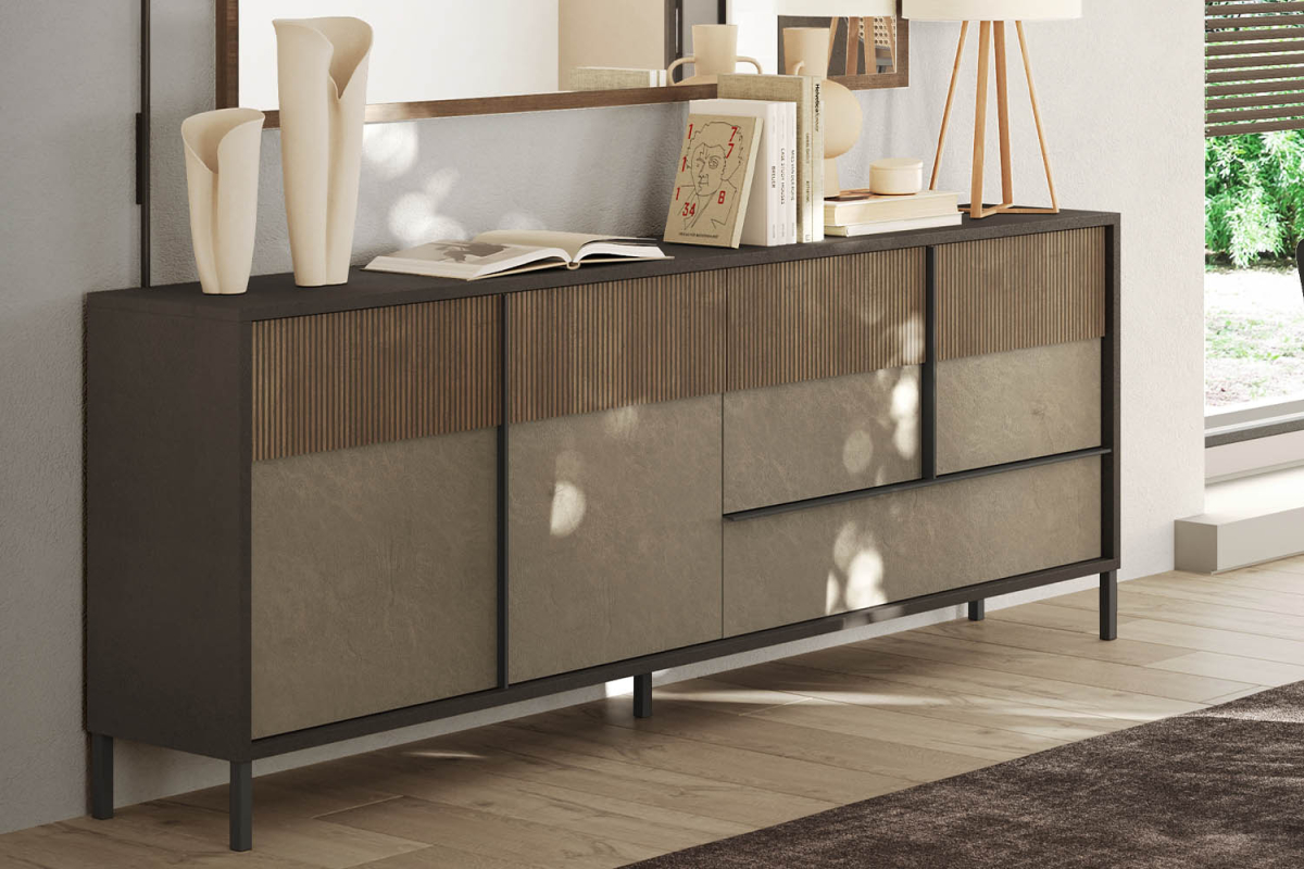 Buffet 4 portes 1 tiroir pieds métal 205 cm Faro