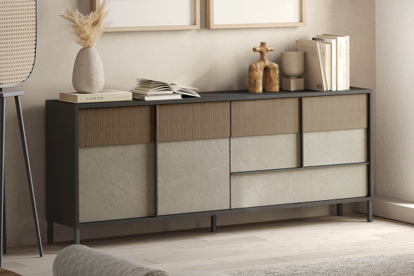 Buffet 4 portes 1 tiroir pieds métal 205 cm Faro
