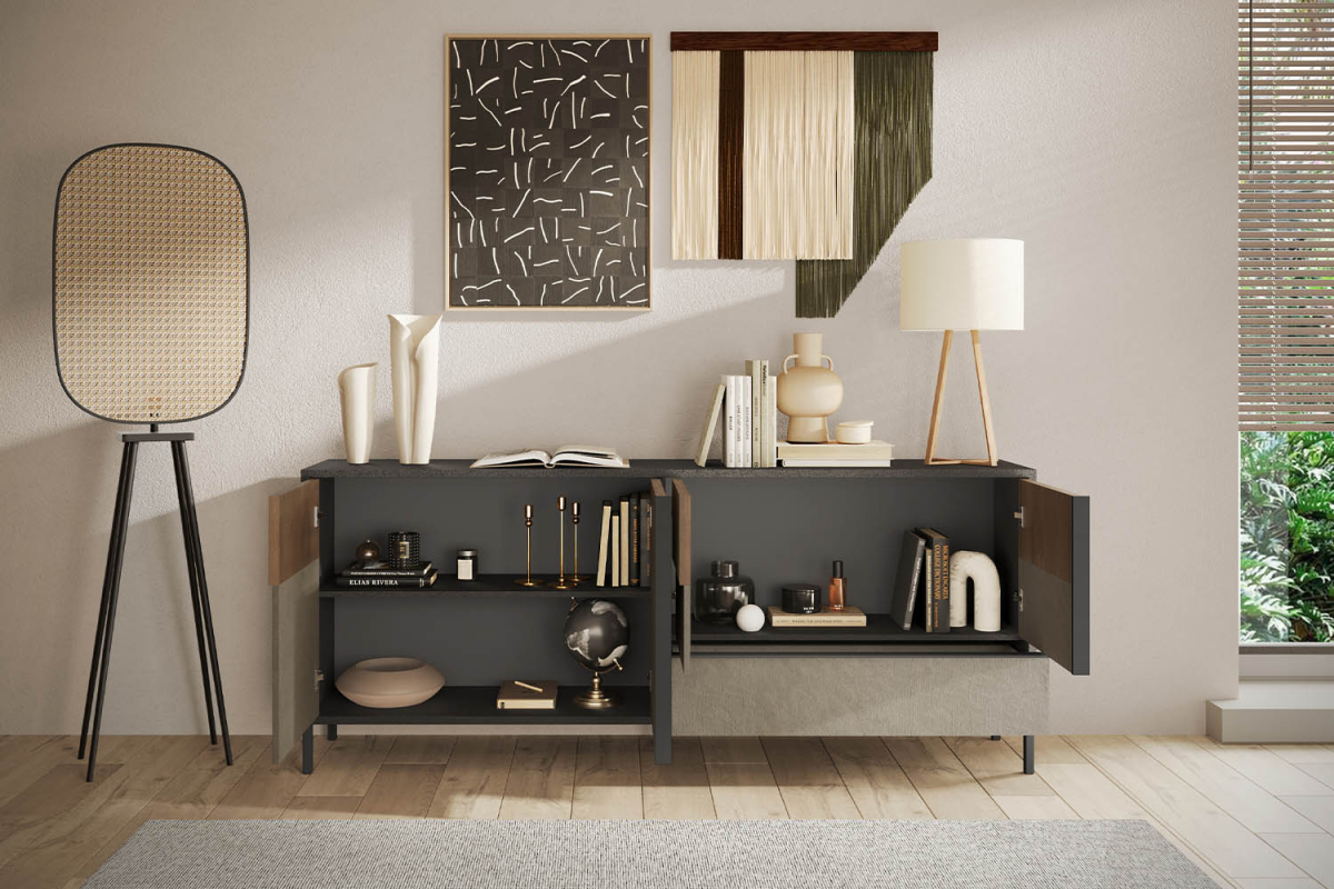 Buffet 4 portes 1 tiroir pieds métal 205 cm Faro