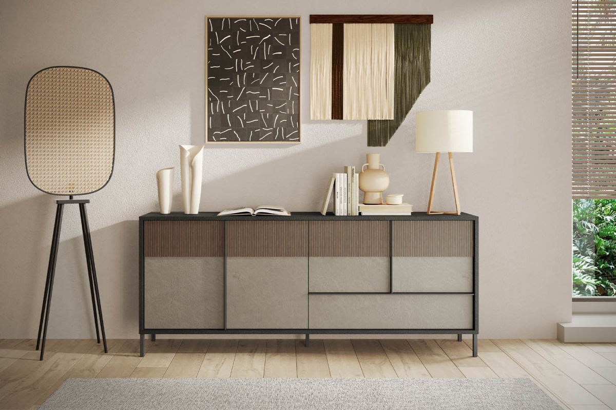 Buffet 4 portes 1 tiroir pieds métal 205 cm Faro