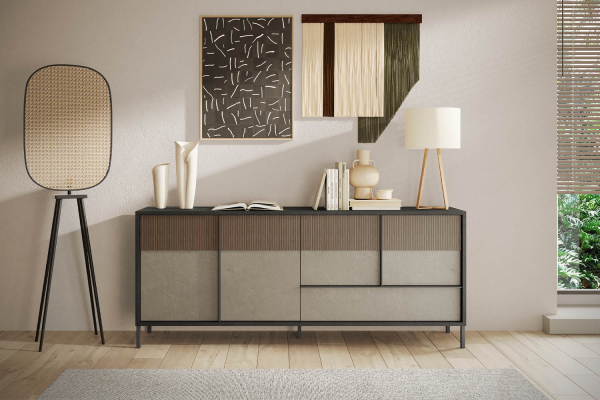 Buffet 4 portes 1 tiroir pieds métal 205 cm Faro