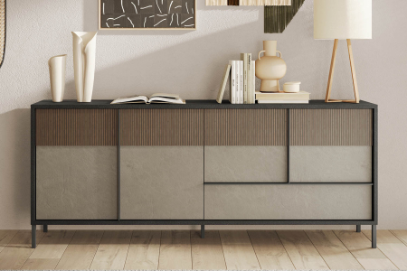 Buffet 4 portes 1 tiroir pieds métal 205 cm Faro