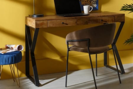 Rivoli mango wood desk with 2 drawers and black metal legs