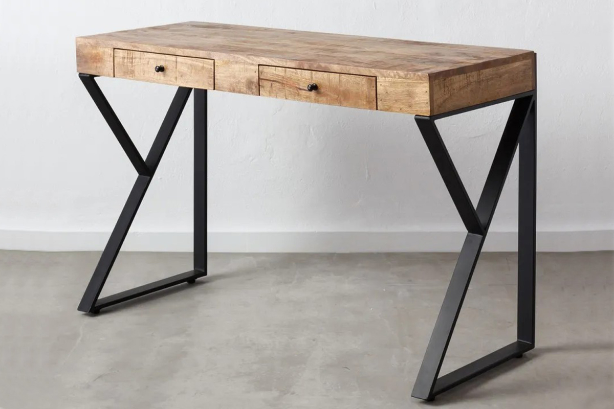 Bureau avec 2 tiroirs en manguier et métal noir Rivoli